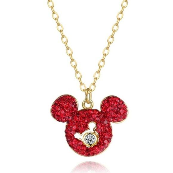 18K Yellow Gold with Cubic Zirconia and Crystal Mickey Mouse Charm Necklace - Picture 1 of 6